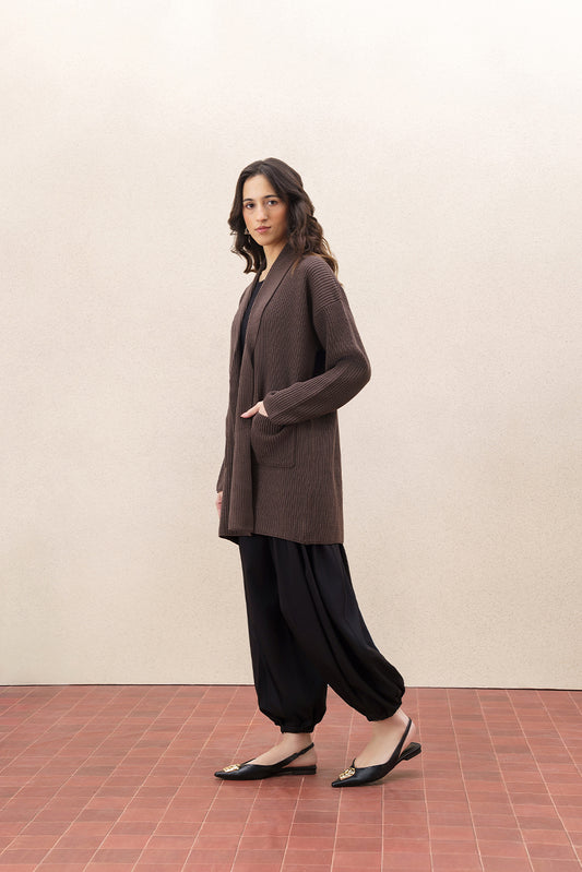 DROP SHOULDER TEXTURED KNIT FRONT OPEN SHRUG
