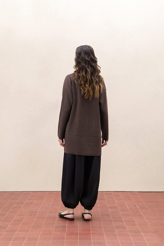 DROP SHOULDER TEXTURED KNIT FRONT OPEN SHRUG