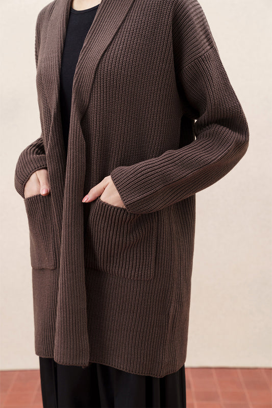 DROP SHOULDER TEXTURED KNIT FRONT OPEN SHRUG
