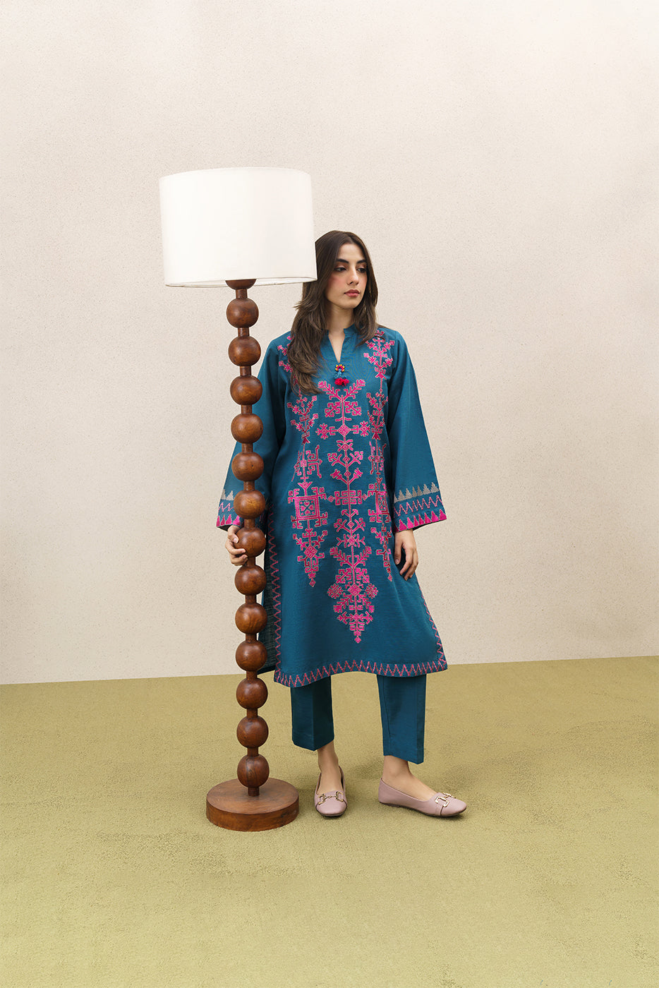 2 PIECE EMBROIDERED SLUB KHADDAR SUIT (PRET)