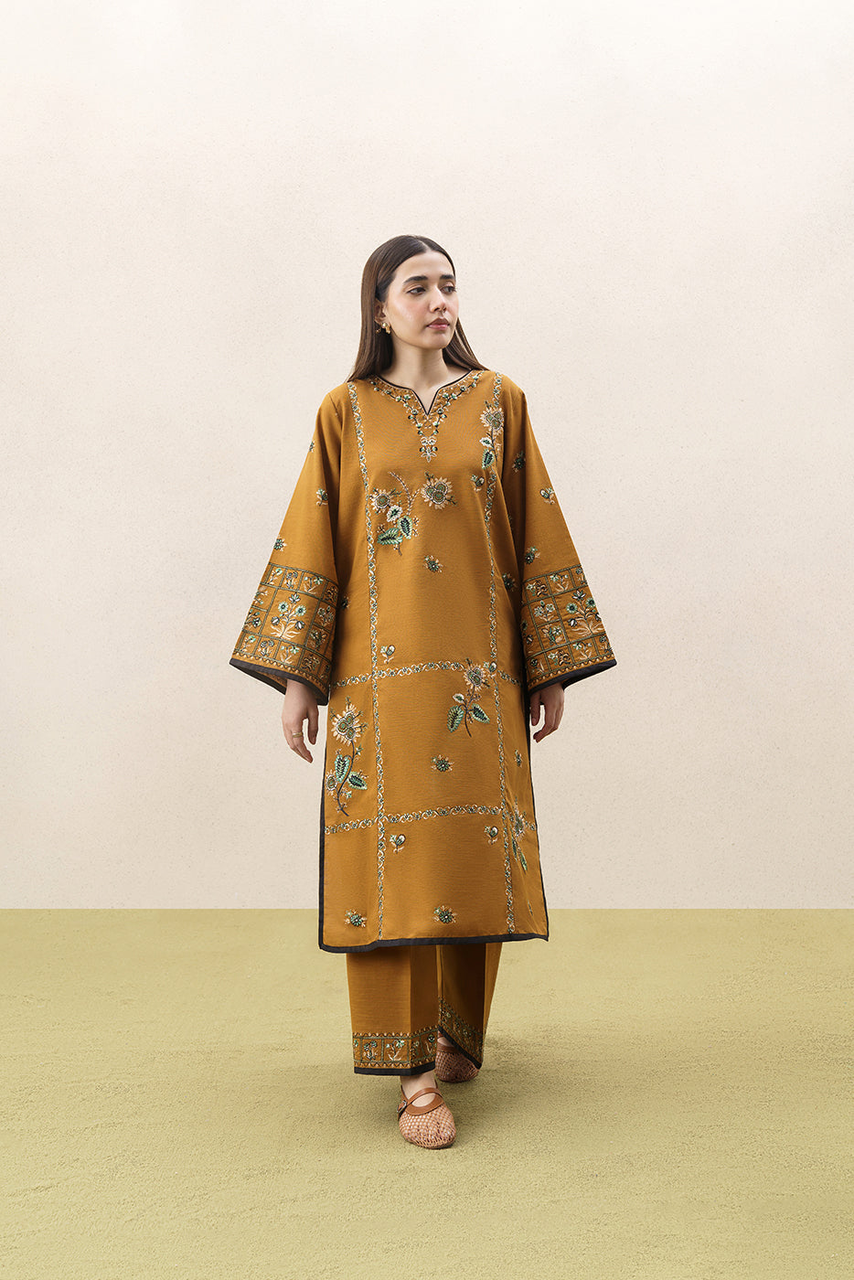 2 PIECE EMBROIDERED SLUB KHADDAR SUIT (PRET)