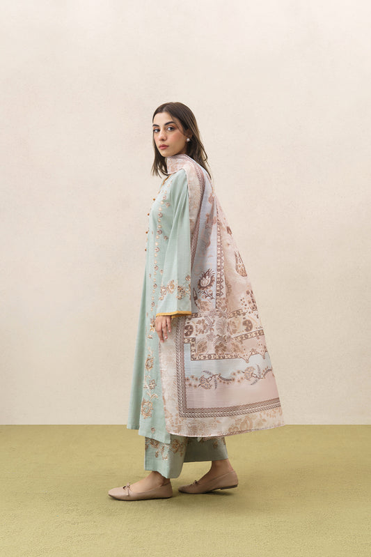 3 PIECE EMBROIDERED SLUB SUIT (PRET)