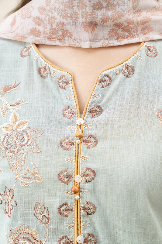 3 PIECE EMBROIDERED SLUB SUIT (PRET)