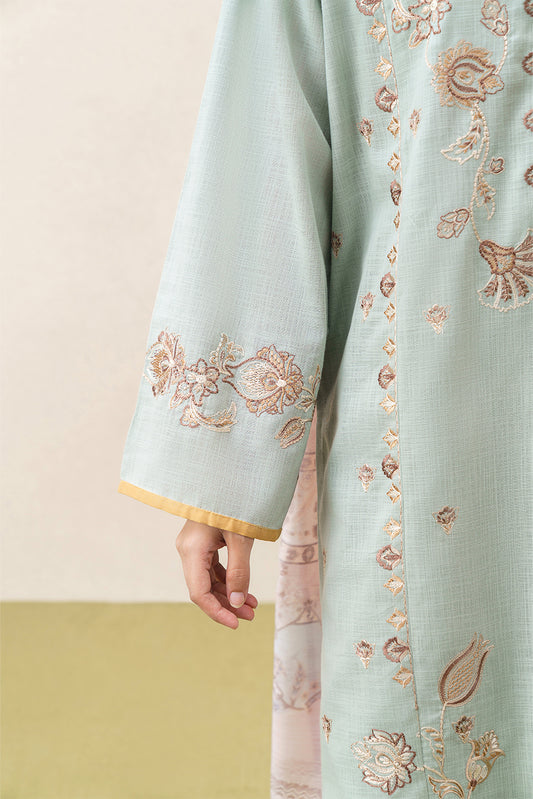 3 PIECE EMBROIDERED SLUB SUIT (PRET)