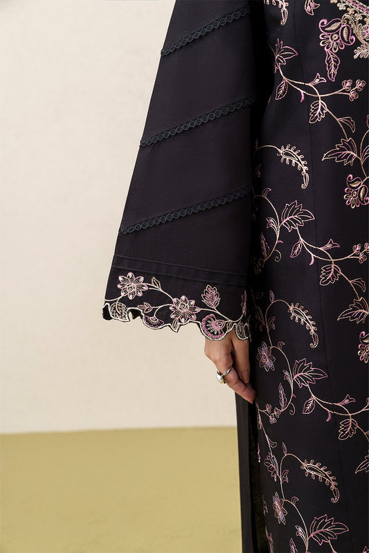 3 PIECE EMBROIDERED KHADDAR SUIT WITH SHAWL-RAVEN BLACK (UNSTITCHED)