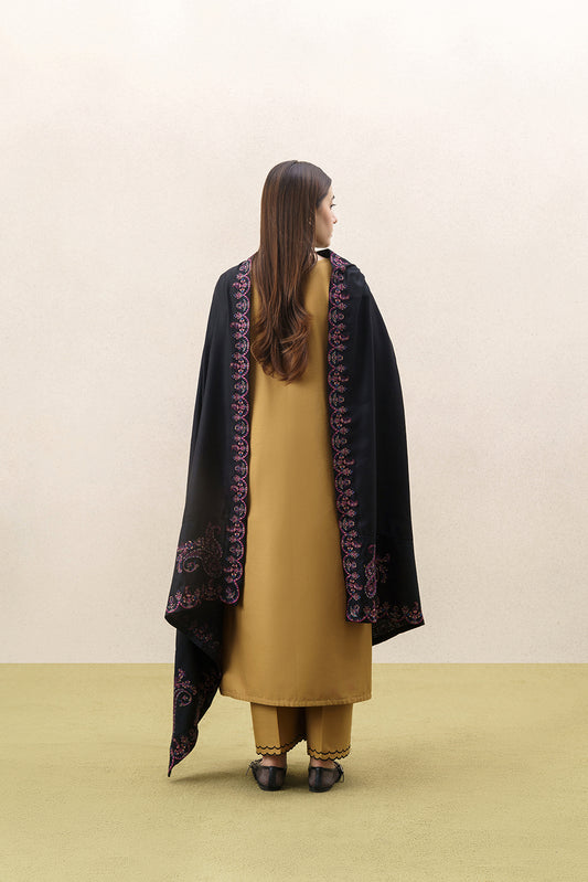 3 PIECE EMBROIDERED KHADDAR SUIT WITH SHAWL-URBAN OCHRE (UNSTITCHED)