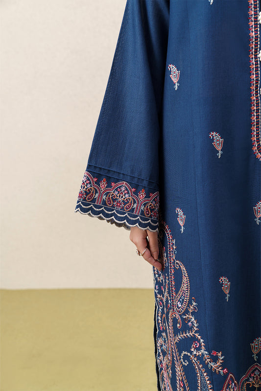 3 PIECE EMBROIDERED KHADDAR SUIT WITH SHAWL-MONOCHROMATIC BLUE (UNSTITCHED)