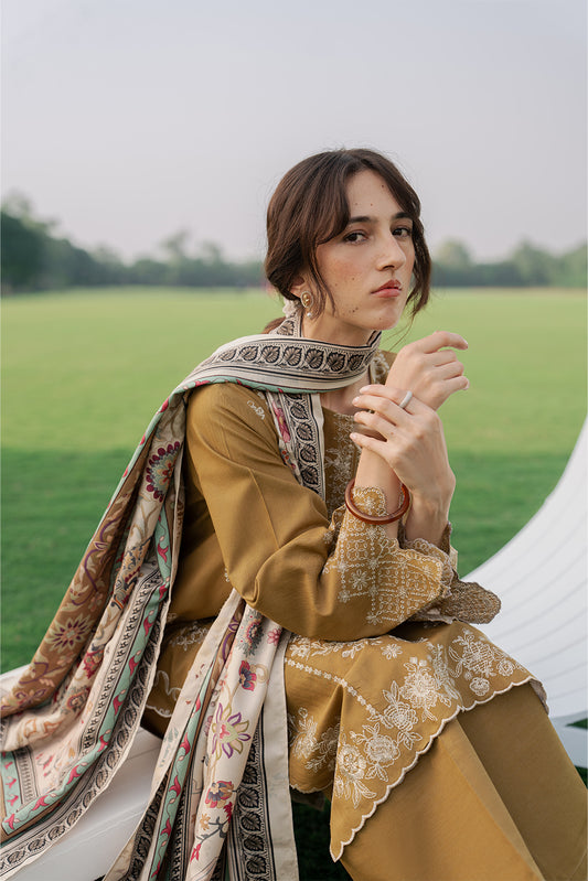 3 PIECE EMBROIDERED KHADDAR SUIT-OLIVE REVERIE (UNSTITCHED)