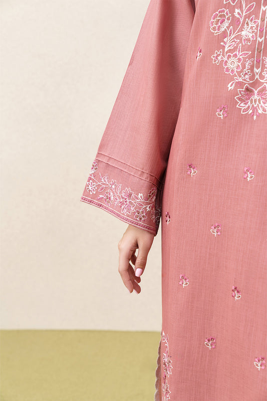 3 PIECE EMBROIDERED KHADDAR SUIT WITH SHAWL-BLUSH REVERIE (UNSTITCHED)