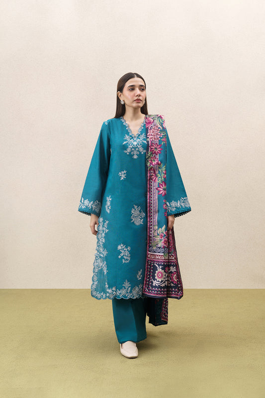 3 PIECE EMBROIDERED KHADDAR SUIT-FLORAL FILIGREE (UNSTITCHED)