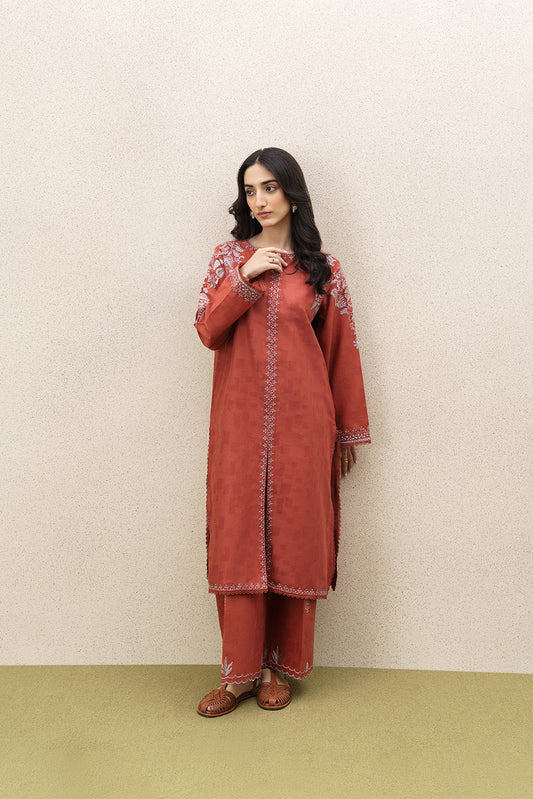 2 PIECE EMBROIDERED SELF JACQUARD SUIT-SAFFRON SAND (UNSTITCHED)