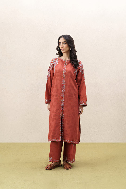 2 PIECE EMBROIDERED SELF JACQUARD SUIT-SAFFRON SAND (UNSTITCHED)