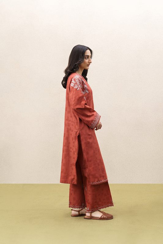 2 PIECE EMBROIDERED SELF JACQUARD SUIT-SAFFRON SAND (UNSTITCHED)