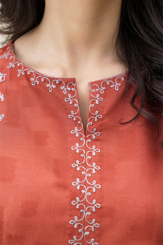 2 PIECE EMBROIDERED SELF JACQUARD SUIT-SAFFRON SAND (UNSTITCHED)