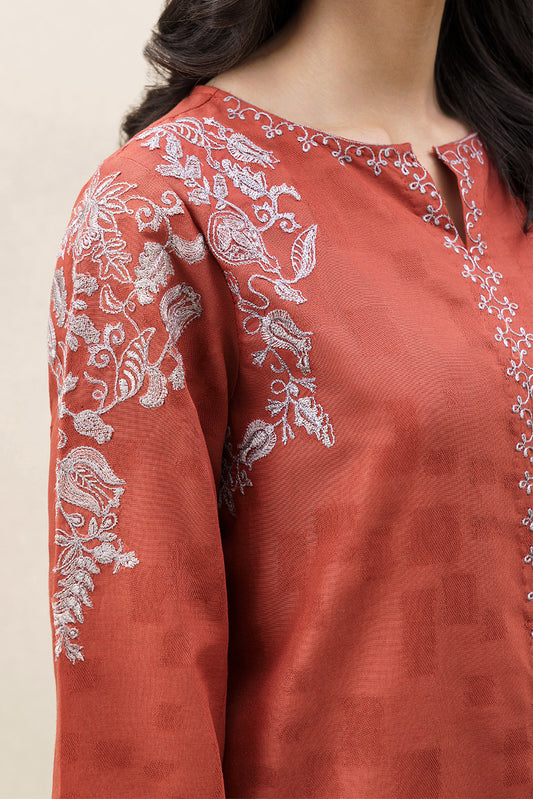 2 PIECE EMBROIDERED SELF JACQUARD SUIT-SAFFRON SAND (UNSTITCHED)