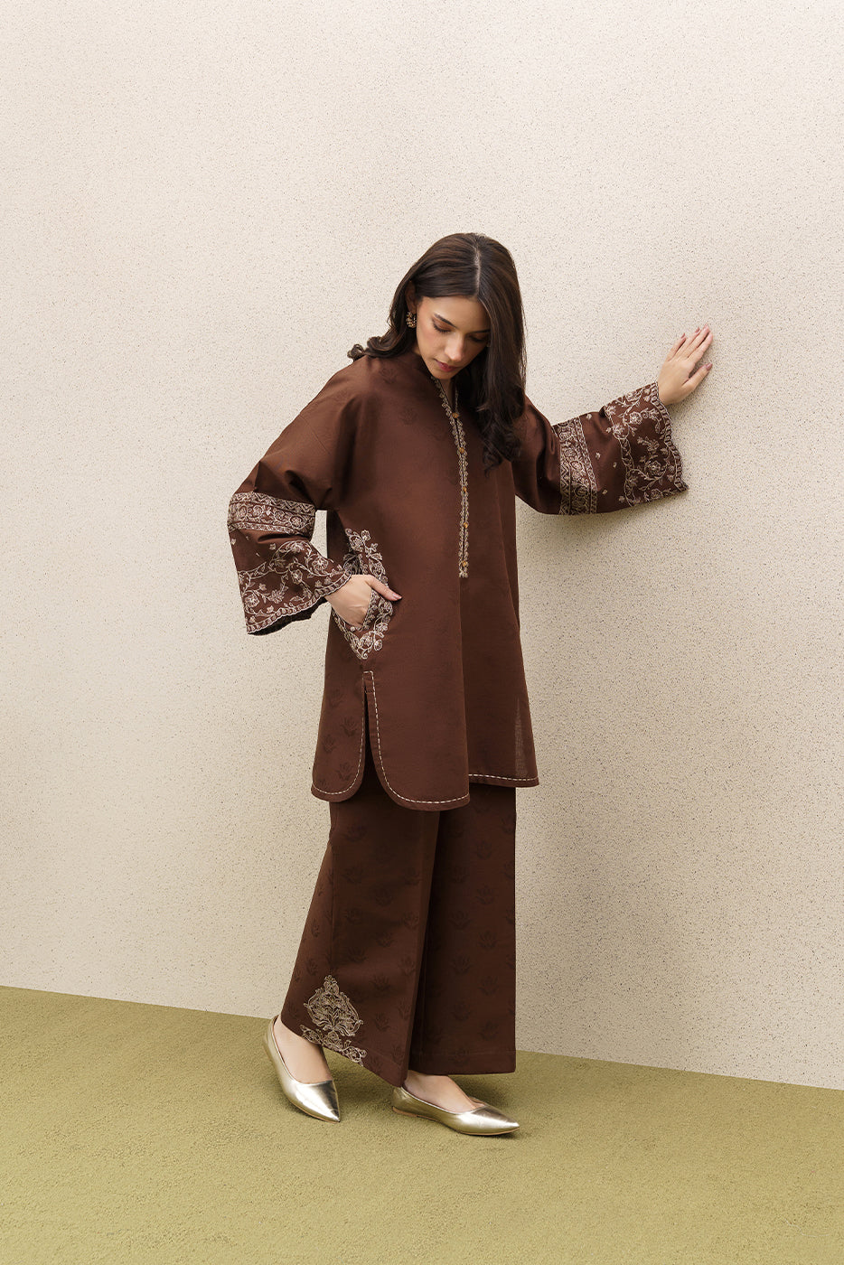 2 PIECE EMBROIDERED SELF JACQUARD SUIT-EARTH ENCHANT (UNSTITCHED)