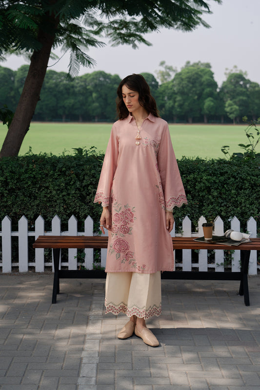 2 PIECE EMBROIDERED KHADDAR SUIT-VINTAGE ROSE (UNSTITCHED)