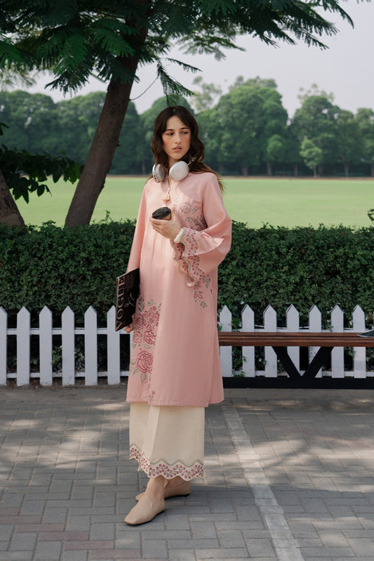2 PIECE EMBROIDERED KHADDAR SUIT-VINTAGE ROSE (UNSTITCHED)