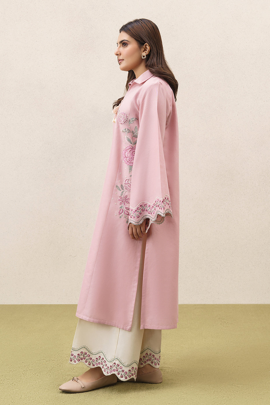 2 PIECE EMBROIDERED KHADDAR SUIT-VINTAGE ROSE (UNSTITCHED)