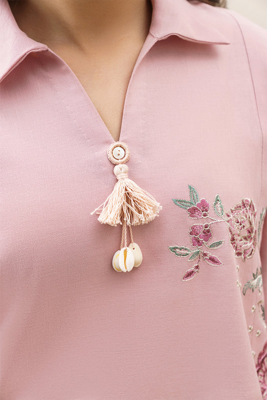 2 PIECE EMBROIDERED KHADDAR SUIT-VINTAGE ROSE (UNSTITCHED)