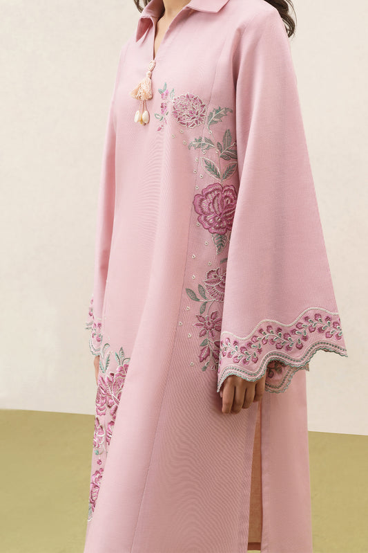 2 PIECE EMBROIDERED KHADDAR SUIT-VINTAGE ROSE (UNSTITCHED)
