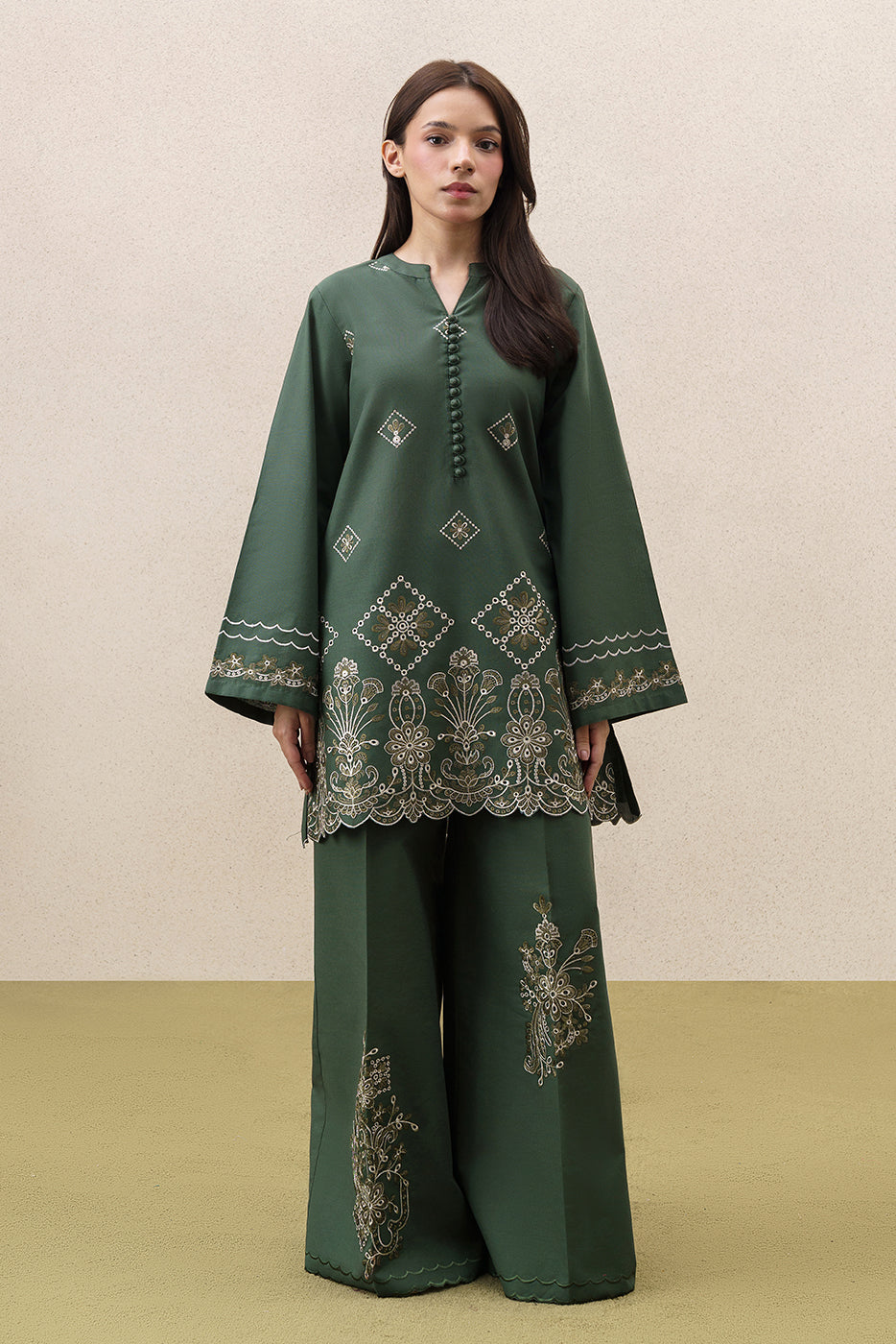 2 PIECE EMBROIDERED KHADDAR SUIT-MOSS REVERIE (UNSTITCHED)