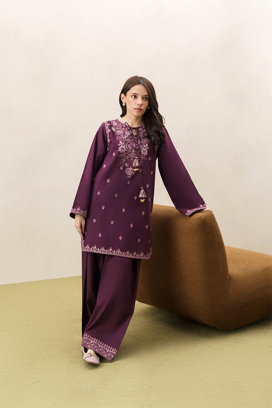 2 PIECE EMBROIDERED SELF JACQUARD SUIT-BURGUNDY BLOOM (UNSTITCHED)