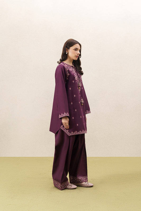 2 PIECE EMBROIDERED SELF JACQUARD SUIT-BURGUNDY BLOOM (UNSTITCHED)