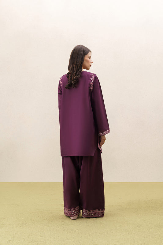 2 PIECE EMBROIDERED SELF JACQUARD SUIT-BURGUNDY BLOOM (UNSTITCHED)