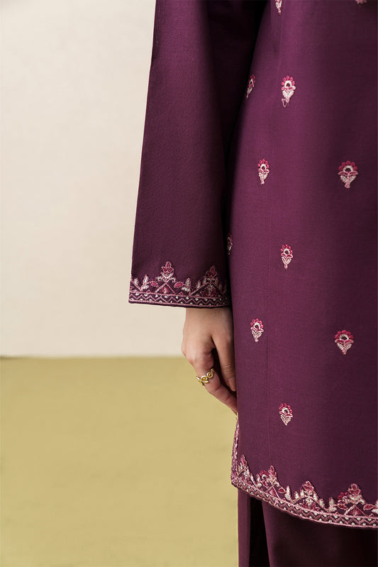 2 PIECE EMBROIDERED SELF JACQUARD SUIT-BURGUNDY BLOOM (UNSTITCHED)