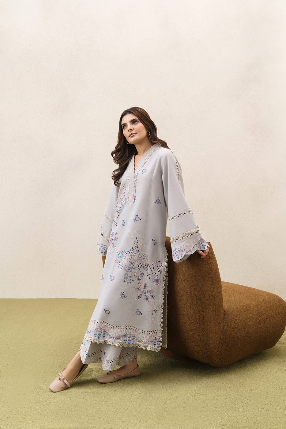 2 PIECE EMBROIDERED KHADDAR SUIT-DUSTY MEADOW (UNSTITCHED)