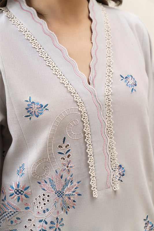 2 PIECE EMBROIDERED KHADDAR SUIT-DUSTY MEADOW (UNSTITCHED)