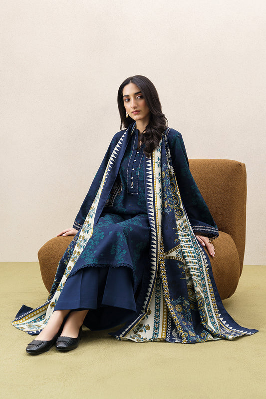 3 PIECE EMBROIDERED KHADDAR SUIT WITH SHAWL-NIGHT WHISPER (UNSTITCHED)