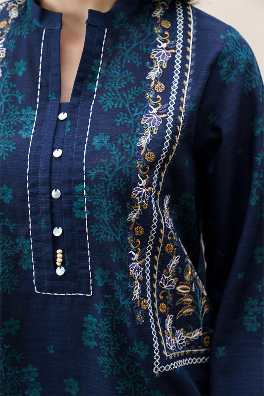 3 PIECE EMBROIDERED KHADDAR SUIT WITH SHAWL-NIGHT WHISPER (UNSTITCHED)