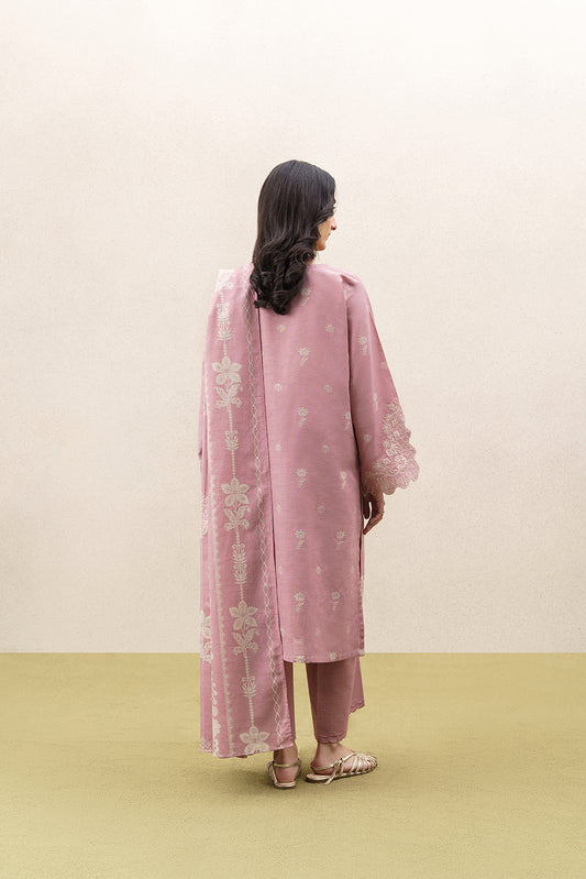 3 PIECE EMBROIDERED KHADDAR SUIT WITH SHAWL-FROSTED ROSE (UNSTITCHED)