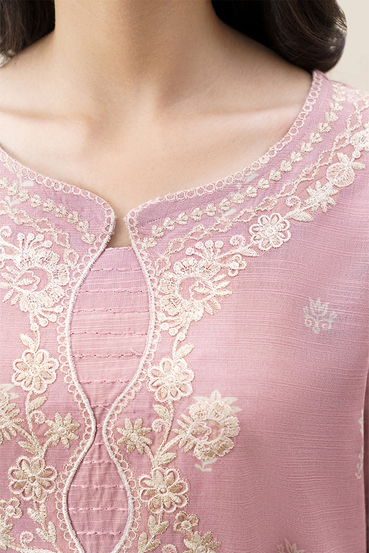 3 PIECE EMBROIDERED KHADDAR SUIT WITH SHAWL-FROSTED ROSE (UNSTITCHED)