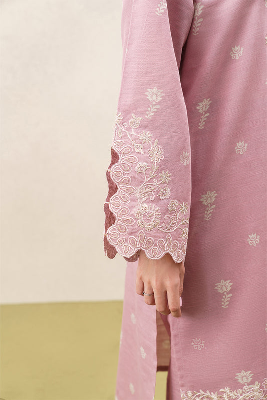 3 PIECE EMBROIDERED KHADDAR SUIT WITH SHAWL-FROSTED ROSE (UNSTITCHED)