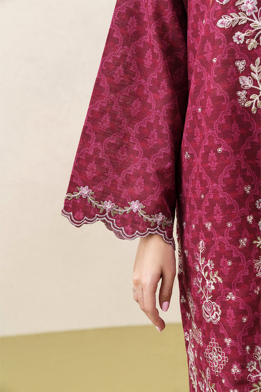 3 PIECE EMBROIDERED KHADDAR SUIT WITH SHAWL-TERRACOTTA TESSEL (UNSTITCHED)