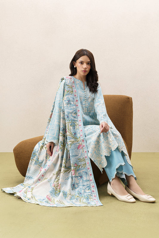 3 PIECE EMBROIDERED KHADDAR SUIT-AQUA ESSENCE (UNSTITCHED)