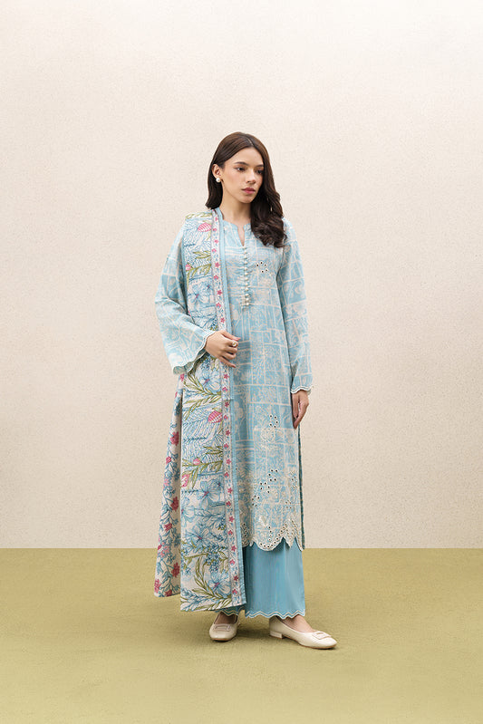 3 PIECE EMBROIDERED KHADDAR SUIT-AQUA ESSENCE (UNSTITCHED)