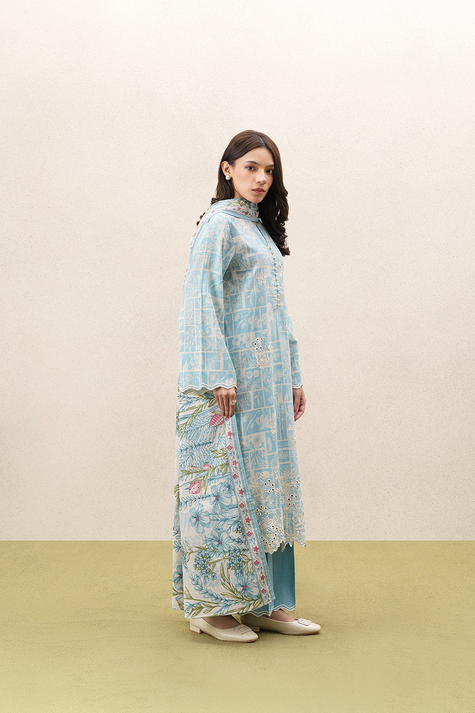 3 PIECE EMBROIDERED KHADDAR SUIT-AQUA ESSENCE (UNSTITCHED)