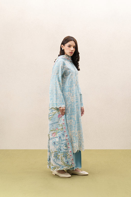 3 PIECE EMBROIDERED KHADDAR SUIT-AQUA ESSENCE (UNSTITCHED)