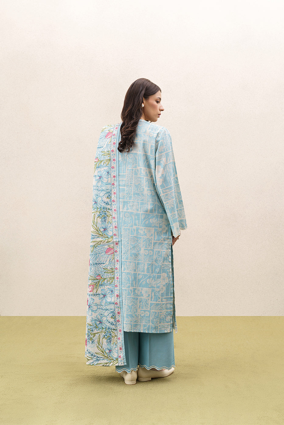 3 PIECE EMBROIDERED KHADDAR SUIT-AQUA ESSENCE (UNSTITCHED)