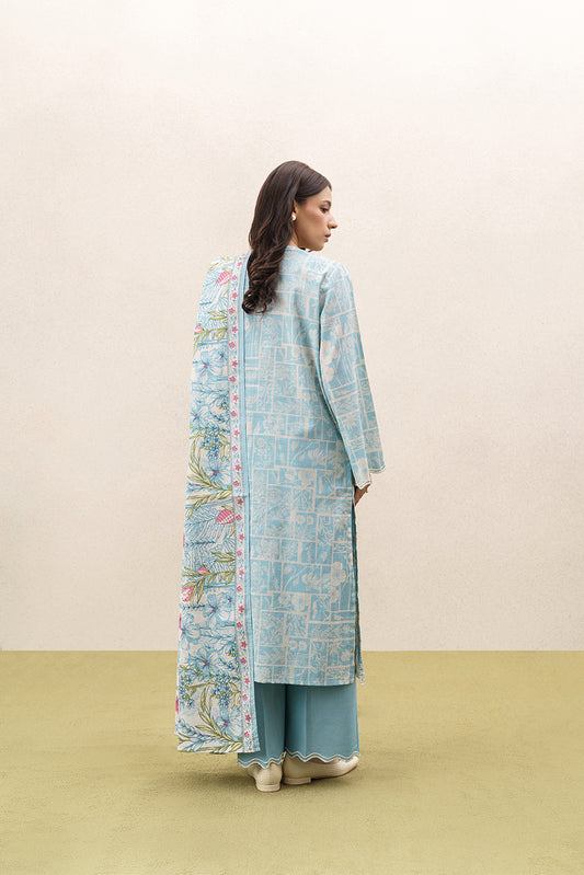 3 PIECE EMBROIDERED KHADDAR SUIT-AQUA ESSENCE (UNSTITCHED)