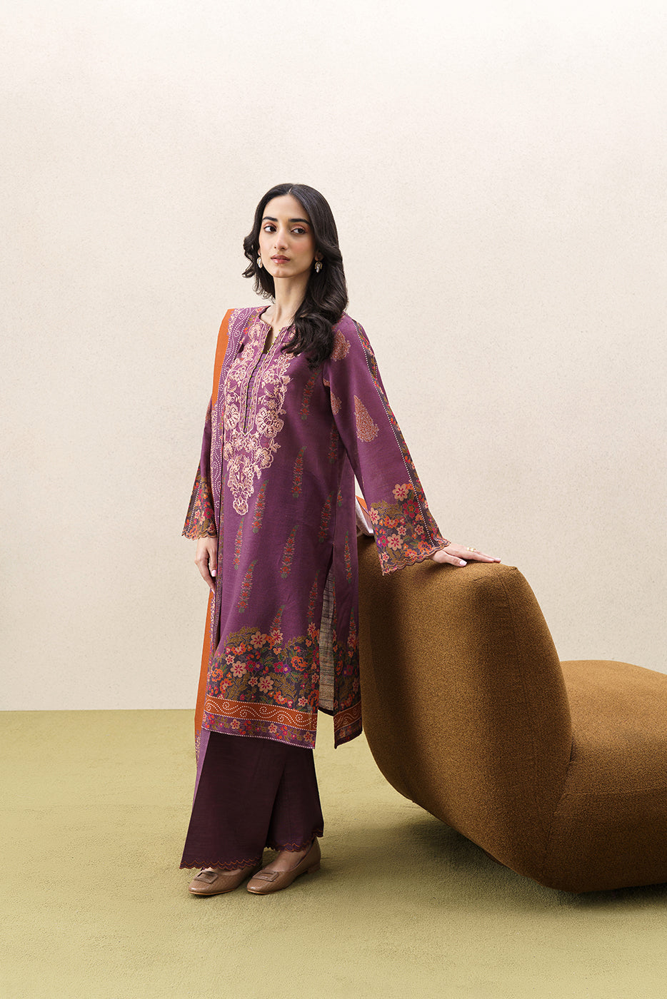 3 PIECE EMBROIDERED KHADDAR SUIT-HELIOTROPE DUST (UNSTITCHED)