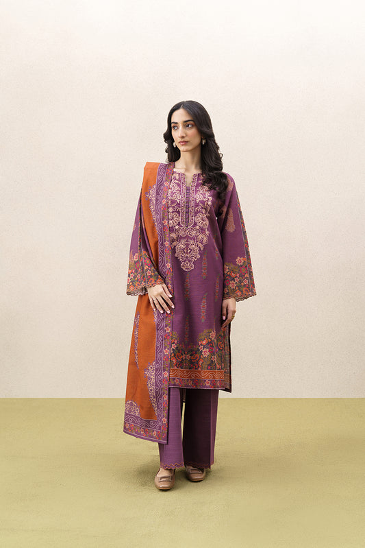 3 PIECE EMBROIDERED KHADDAR SUIT-HELIOTROPE DUST (UNSTITCHED)
