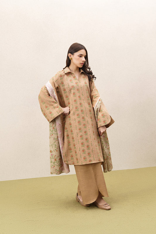 3 PIECE PRINTED KHADDAR SUIT-BEIGE ELEGANCE (UNSTITCHED)
