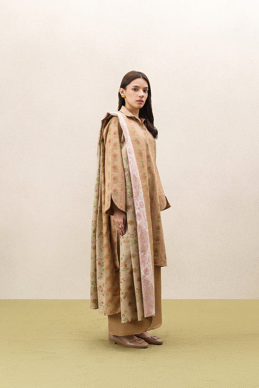 3 PIECE PRINTED KHADDAR SUIT-BEIGE ELEGANCE (UNSTITCHED)