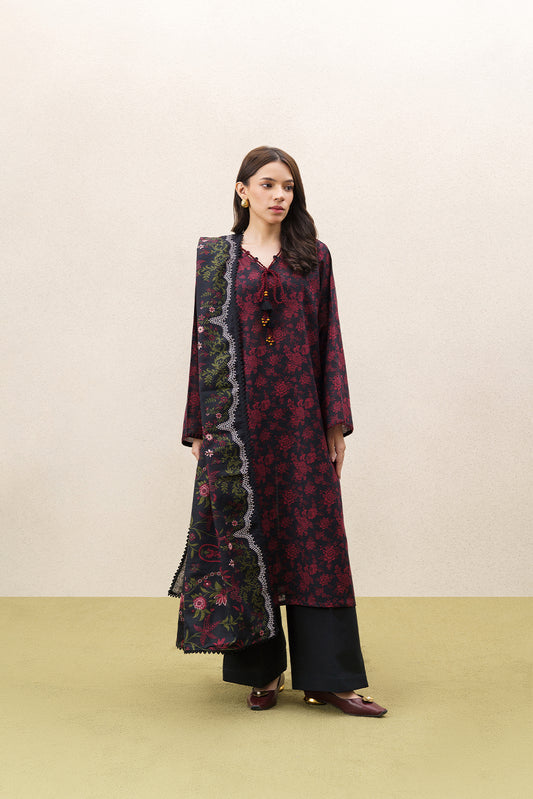 3 PIECE PRINTED KHADDAR SUIT-CRIMSON AFFAIR (UNSTITCHED)