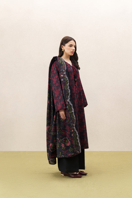 3 PIECE PRINTED KHADDAR SUIT-CRIMSON AFFAIR (UNSTITCHED)